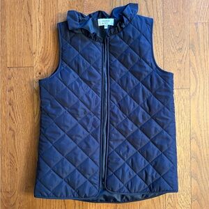 Crown & Ivy Navy Ruffled Collar Quilted Vest